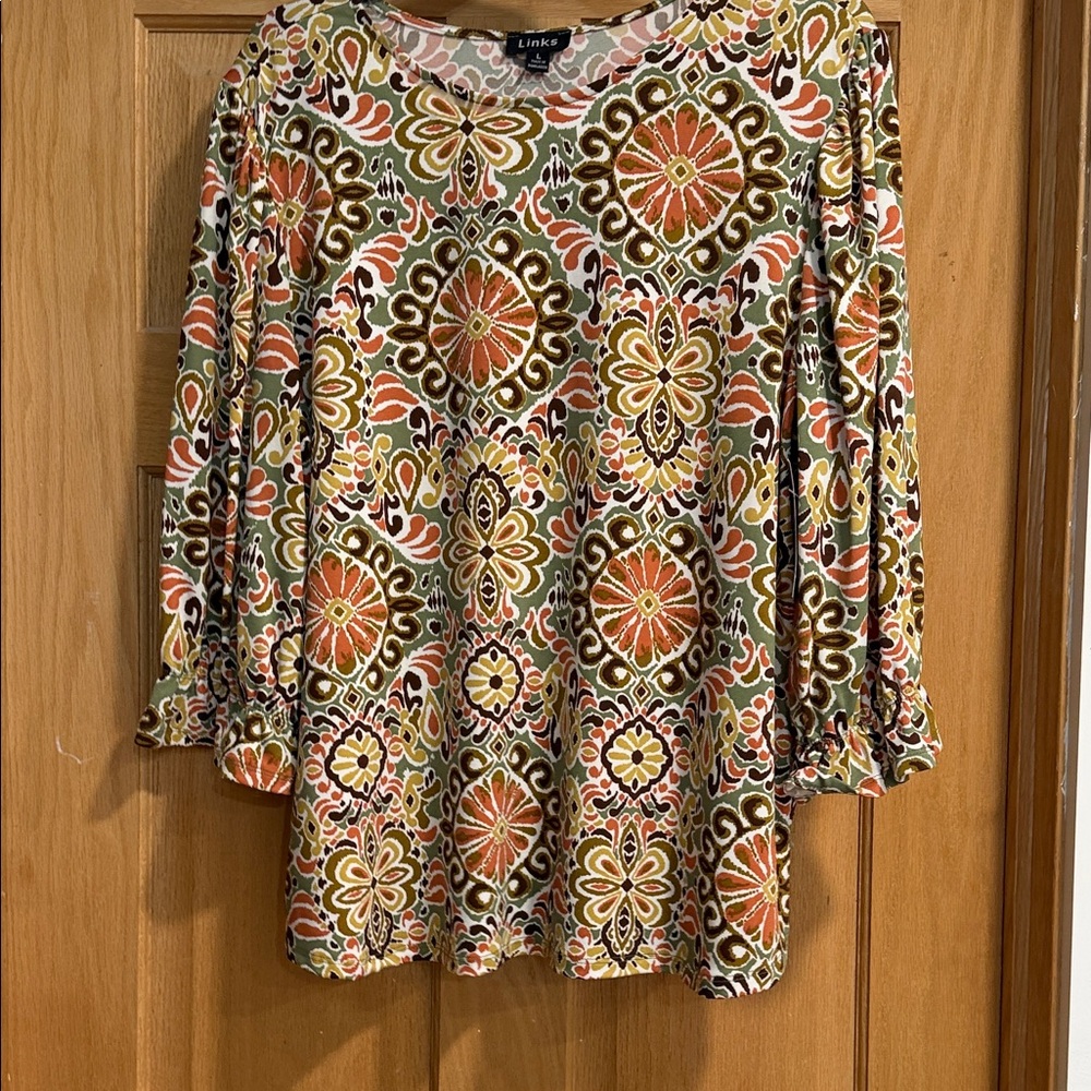 Link Floral Medallion Scoop Neck Tunic in Olive, Rust and Mustard